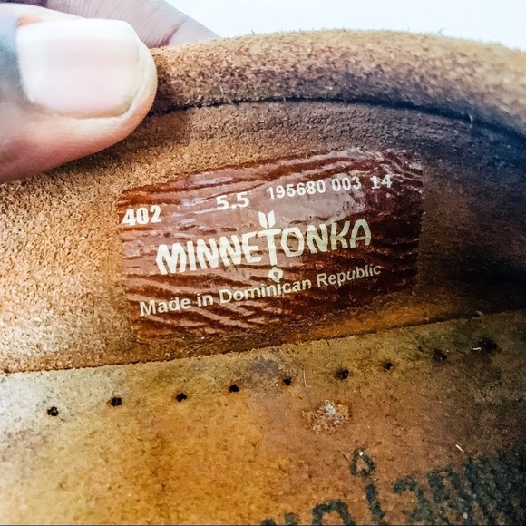 MINNETONKA Suede Fringe Slip On Moccasins SZ 5.5 - Picture 6 of 9